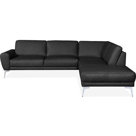 Canapé d'angle en 100% TOUT cuir italien de prestige 6/7 places SPANIA, noir, angle droit (1/3)