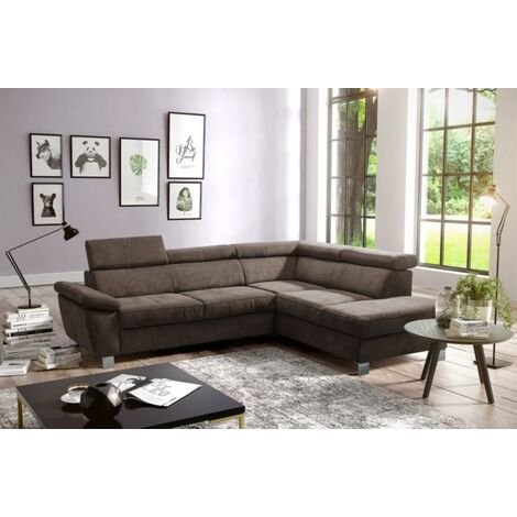 Canapé d'angle en tissu luxe 5 places LUGO chocolat, angle droit (1/5)