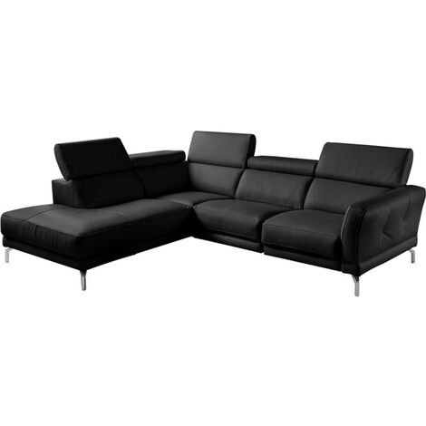Canapé d'angle en 100% tout cuir épais de luxe italien , 5/6 places DALBERT, couleur noir, angle gauche (1/4)