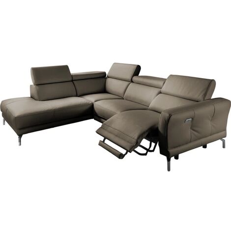 Canapé d'angle relax en 100% tout cuir épais de luxe italien avec relax électrique, 5/6 places DALI, taupe, angle gauche (1/5)