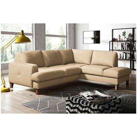 Canapé d'angle convertible en cuir italien de luxe 4/5 places avec coffre, FARELI, beige, angle droit (1/5)