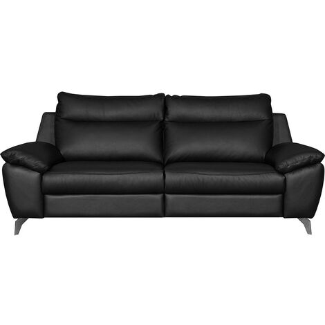 Canapé taille 3 places en 100% tout cuir épais de luxe italien, PERLA, noir (1/4)