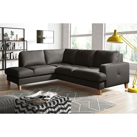 Canapé d'angle convertible en cuir italien de luxe 4/5 places avec coffre, FARELI, chocolat, angle gauche (1/5)