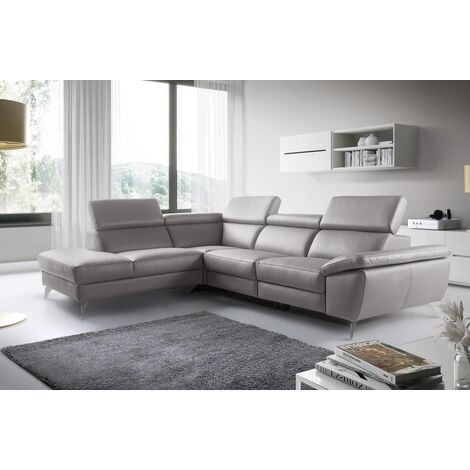 Canapé d'angle en 100% tout cuir épais de luxe italien, 5/6 places KASINI, gris, angle gauche (1/5)