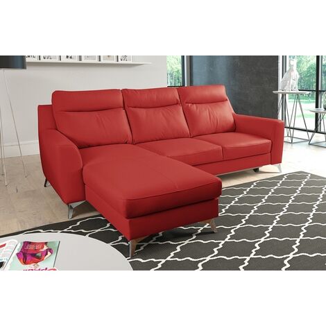 - Canapé d'angle convertible en cuir italien de luxe 5/6 places GIANNI avec coffre, rouge foncé, angle gauche (1/5)