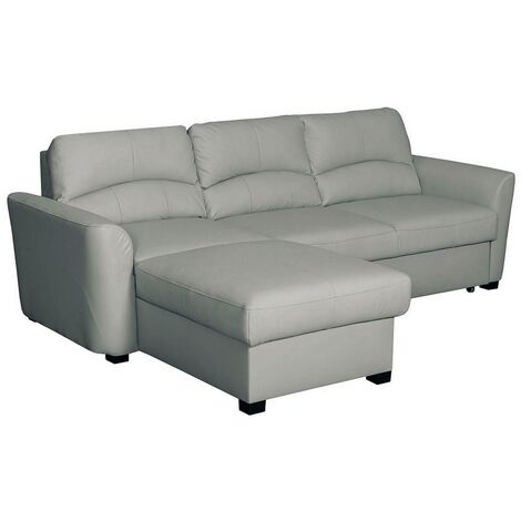 Canapé d'angle convertible en cuir de luxe italien , 5 places LUGANO, gris clair, angle gauche (1/4)