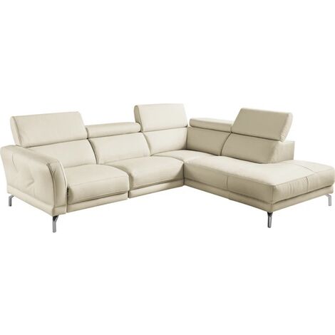 Canapé d'angle en 100% tout cuir épais de luxe italien , 5/6 places DALBERT, couleur crème, angle droit (1/5)