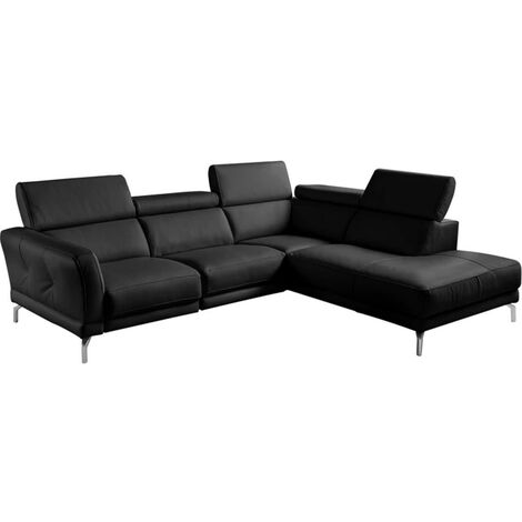Canapé d'angle en 100% tout cuir épais de luxe italien 5/6 places DALEN, noir, angle droit (1/5)