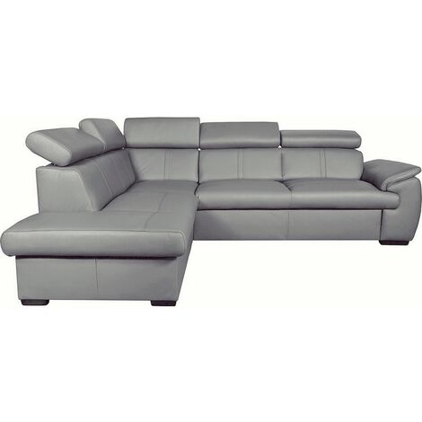 Canapé d'angle en 100% cuir de luxe italien convertible et avec coffre, 5/6 places CITIZEN, couleur gris clair, angle gauche (1/3)