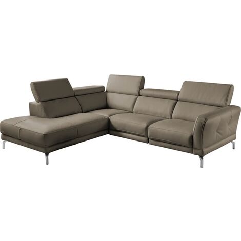 - Canapé d'angle en 100% tout cuir épais de luxe italien , 5/6 places DALBERT, couleur taupe, angle gauche (1/5)