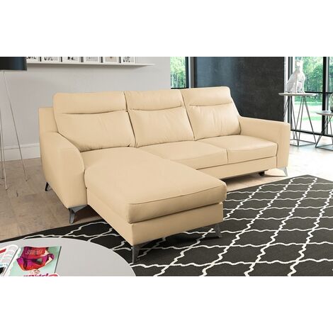 Canapé d'angle convertible en cuir italien de luxe 5/6 places GIANNI avec coffre, beige, angle gauche (1/5)