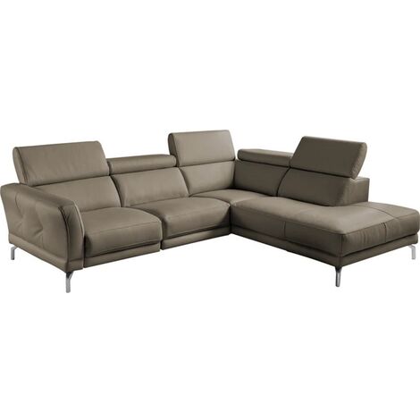 Canapé d'angle en 100% tout cuir épais de luxe italien , 5/6 places DALBERT, couleur taupe, angle droit (1/5)