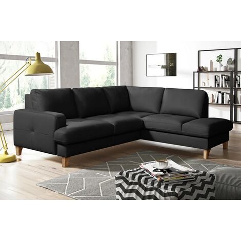 Canapé d'angle convertible en cuir italien de luxe 4/5 places avec coffre, FARELI, noir, angle droit (1/5)