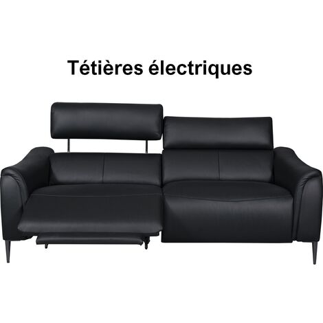 Canapé 2 places avec 2 relax en 100% tout cuir épais de luxe italien avec 2 relax électriques et 2 têtières électriques, MILAN, noir (1/5)