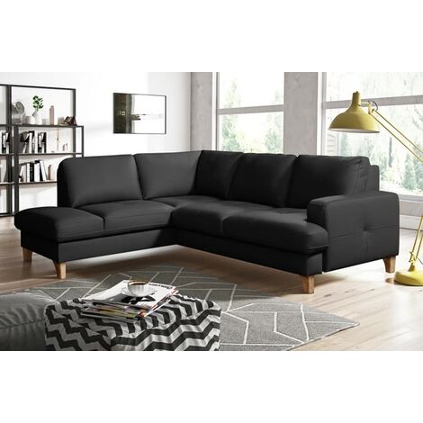 - Canapé d'angle convertible en cuir italien de luxe 4/5 places avec coffre, FARELI, noir, angle gauche (1/5)