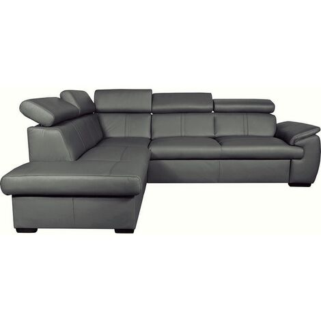 Canapé d'angle en 100% cuir de luxe italien convertible et avec coffre, 5/6 places CITIZEN, couleur gris foncé, angle gauche (1/3)