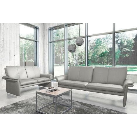Ensemble Canapé 3 places et 2 places en 100% tout cuir italien vachette COMO, gris clair (1/5)
