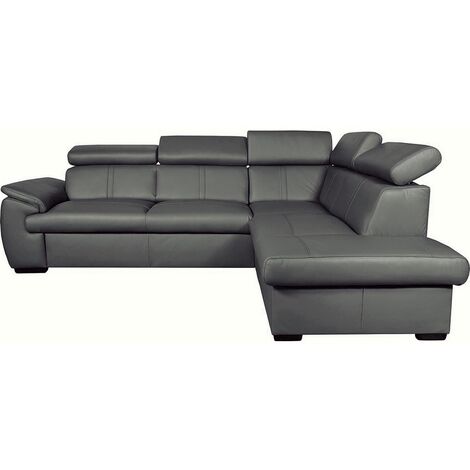 Canapé d'angle en 100% cuir de luxe italien convertible et avec coffre, 5/6 places CITIZEN, couleur gris foncé, angle droit (1/3)