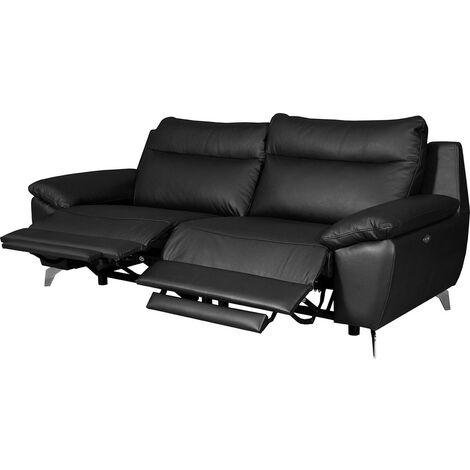 Canapé taille 3 places avec 2 relax en 100% tout cuir épais de luxe italien avec 2 relax électriques, PERINI, noir (1/5)