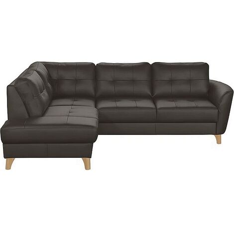 Canapé d'angle convertible en cuir italien de luxe 5 places NORIA avec coffre, chocolat, angle gauche (1/5)