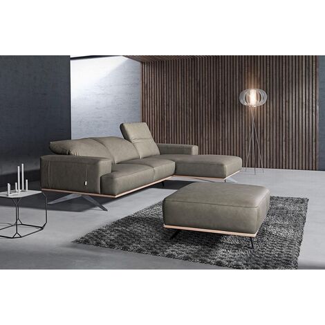 Canapé d'angle en 100% tout cuir épais de luxe italien 5/6 places PORTO, gris, angle droit (1/5)