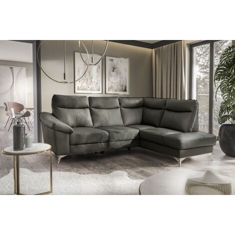 Canapé d'angle en cuir italien de luxe 5 places LUZINI gris foncé, angle droit (1/3)