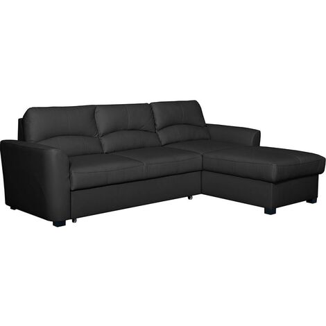 Canapé d'angle convertible en cuir de luxe italien , 5 places LUGANO, noir, angle droit (1/5)
