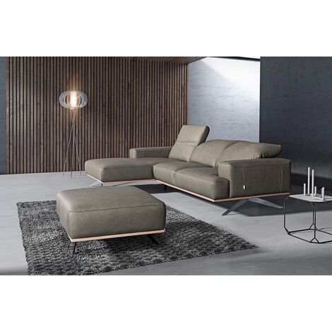 Canapé d'angle en 100% tout cuir épais de luxe italien 5/6 places PORTO, gris, angle gauche (1/5)