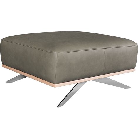 Pouf PORTO en tout cuir italien haut de gamme vachette, coloris gris (1/4)