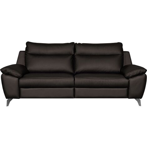 Canapé taille 2 places en 100% tout cuir épais de luxe italien, PERLA, chocolat (1/5)