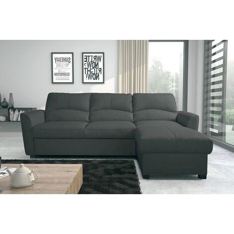 Canapé d'angle convertible en cuir de luxe italien , 5 places LUGANO, gris foncé, angle droit (1/4)