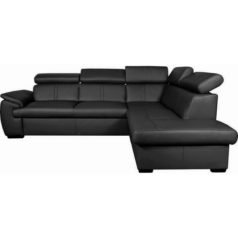 Canapé d'angle en 100% cuir de luxe italien convertible et avec coffre, 5/6 places CITIZEN, couleur noire, angle droit (1/3)