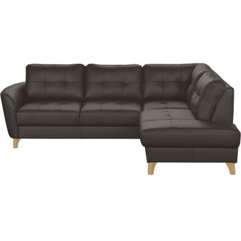Canapé d'angle convertible en cuir italien de luxe 5 places NORIA avec coffre, chocolat, angle droit (1/5)