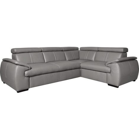 Canapé d'angle en 100% cuir de luxe italien , 5 places Cintia, couleur gris clair, angle droit (1/5)
