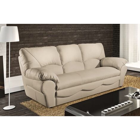 Canapé 3 places convertible en 100% tout cuir italien vachette OSIRIS, couleur beige (1/5)