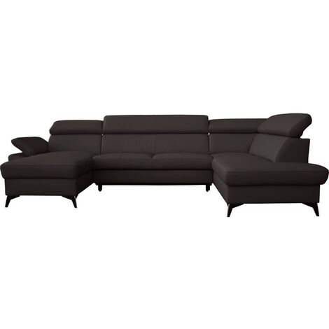 Canapé d'angle convertible en cuir italien de luxe 7/8 places WARINI avec coffre, noir, angle droit (1/5)