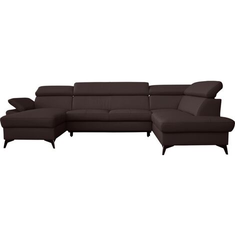 Canapé d'angle convertible en cuir italien de luxe 7/8 places WARINI avec coffre, chocolat, angle droit (1/4)