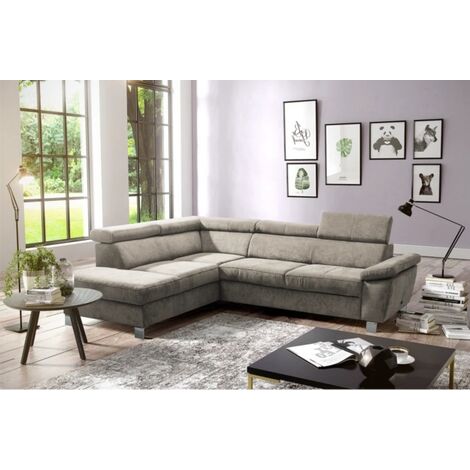 Canapé d'angle en tissu luxe 5 places LUGO beige, angle gauche (1/5)