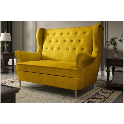 Canapé droit 2 places en tissu jaune – Confort optimal avec assise profonde – Rembourrage haute résilience – Dimensions 150x90x103cm (1/4)