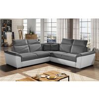 Canapé d'angle - convertible - FELIPE - en tissu gris et simili cuir blanc, 5/6 places