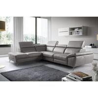 Canapé d'angle relax en 100% tout cuir épais de luxe italien avec relax électrique, 5/6 places KASTER, taupe, angle gauche