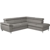 Canapé d'angle convertible en cuir italien de luxe 5 places LUTECIA avec coffre, gris clair, angle droit