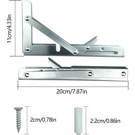 ZOLGINAH Staffa pieghevole da 2 pezzi, mensola pieghevole da 200 mm, staffa  pieghevole per mensola in acciaio inossidabile, staffa pieghevole, staffa  per staffa, mensola pieghevole da parete per panca