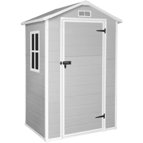 Casetta da giardino in resina 1,37m2 Aqua - Pavimento incluso - Finestra luce naturale - Pannelli di 12 mm di spessore - Grigio e bianco