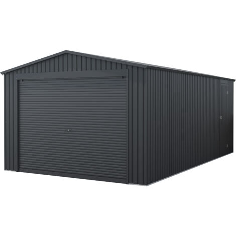 Garage in metallo 19,52m2 Jarama - 576x338x243cm - Ampio cancello avvolgibile - Protezione esterna per auto - Chiusura di sicurezza con chiave