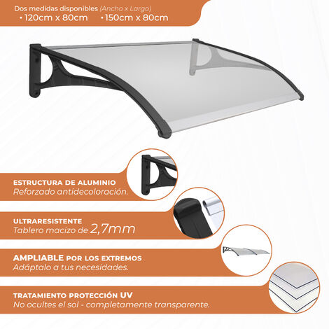 Tettoia in alluminio SmartSun Evoke 150x80cm. Pannello massiccio spessore 2,7 mm ultra resistente.  Tettuccio protettivo della porta