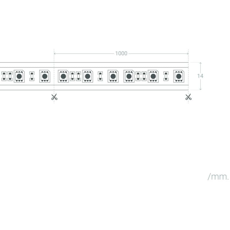 Ruban LED Dimmable 220V AC 60LED/m RGB IP65 Largeur 14mm Coupe tous les  100cm