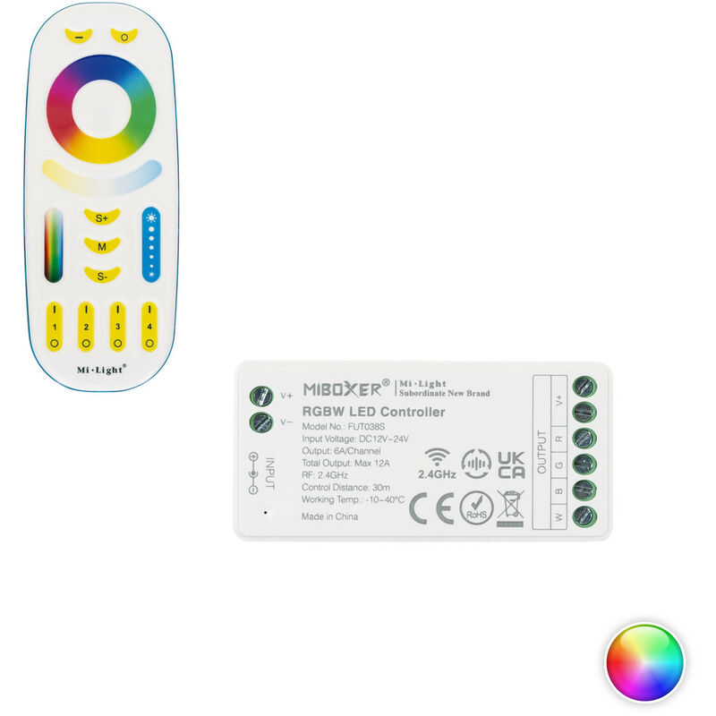 Contrôleur Variateur RGBW 12/24V DC + Télécommande RF 4 Zones MiBoxer AAA
