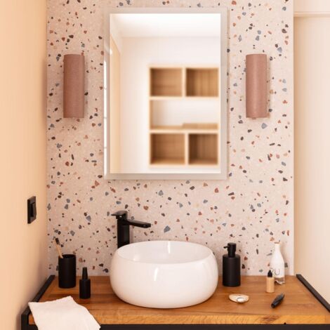 EMKE LED Miroir de salle de bain rond 60cm cadre noir avec bandoulière  réglable Anti buée Lumière Blanche Froide/Chaude/Neutre
