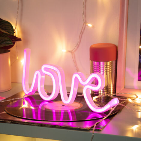 Néon LED Love à Piles  Rose